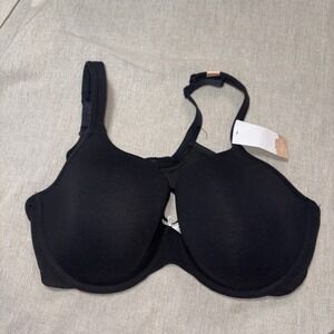 NWT‎ Cacique 44C Lightly Lined Tshirt Bra The Cotton Collection Black Underwire